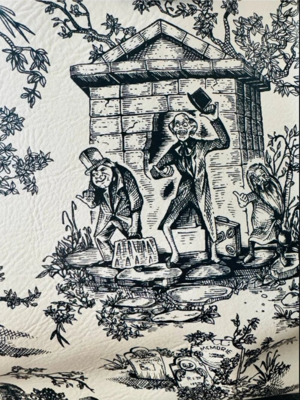 Disney Haunted Mansion Toile Satchel Bag - Black & Ivory - Picture 3 of 8